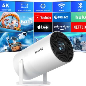 4K Projector - with Bluetooth, 1080P Support Portable Projector, Auto Vertical Correction